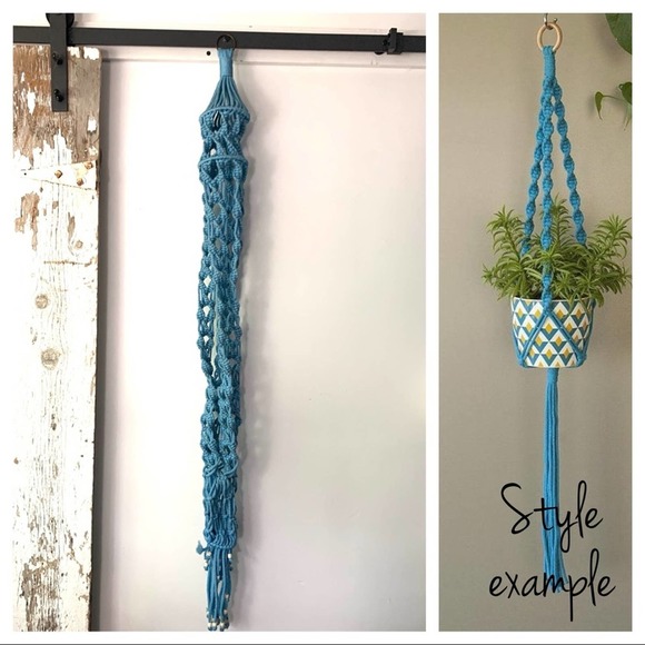 Vintage Other - Vintage teal blue macrame plant holder beaded boho